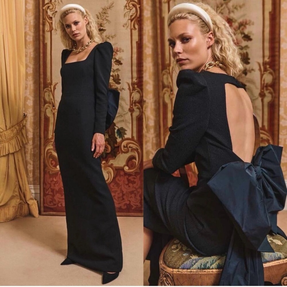 Rebecca Vallance Monique Open Back Tie Detail Maxi Black Gown Size 4 - Picture 1 of 10